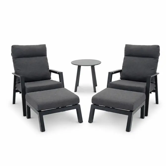 Loungeset Ohio antraciet met 2 down town voetenbankjes en tafeltje, VITA tuinmeubelen, tuincentrumoutlet.com