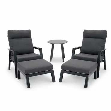 Loungeset Ohio antraciet met 2 down town voetenbankjes en tafeltje, VITA tuinmeubelen, tuincentrumoutlet.com