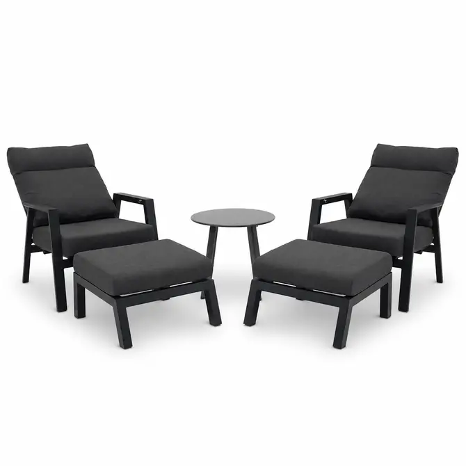 Loungeset Ohio antraciet loungestand met 2 down town voetenbankjes en tafeltje, VITA tuinmeubelen, tuincentrumoutlet.com