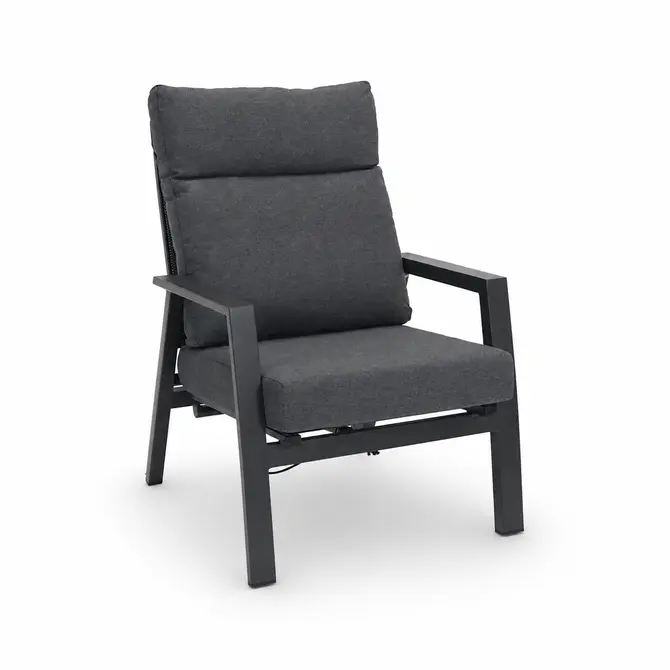Loungeset Ohio antraciet stoel met 2 down town voetenbankjes en tafeltje, VITA tuinmeubelen, tuincentrumoutlet.com