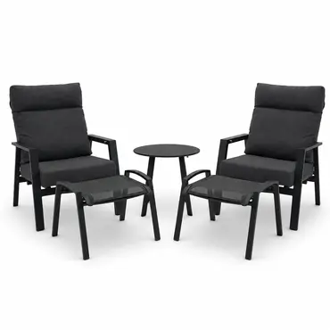 Loungeset Ohio antraciet met 2 Primero voetenbankjes en tafeltje, Vita tuinmeubelen, tuincentrumoutlet.com