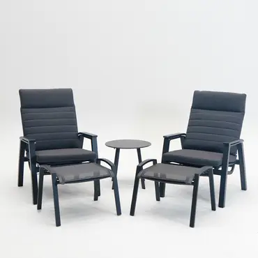 Loungeset Ohio antraciet met 2 Primero voetenbankjes en tafeltje