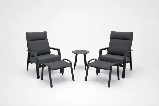 Loungeset Ohio antraciet met 2 Primero voetenbankjes en tafeltje, Vita tuinmeubelen, tuincentrumoutlet.com