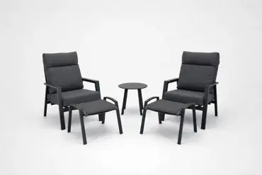 Loungeset Ohio antraciet met 2 Primero voetenbankjes en tafeltje, Vita tuinmeubelen, tuincentrumoutlet.com