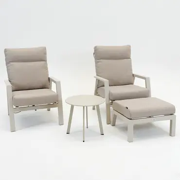 Loungeset Ohio Crème met 2 down town voetenbankjes en tafeltje - afbeelding 1