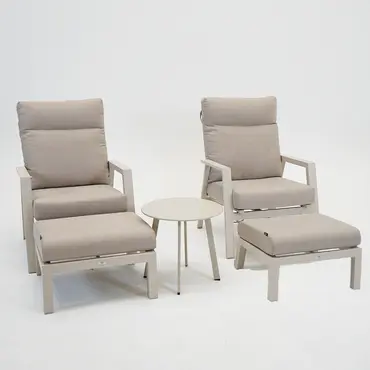 Loungeset Ohio Crème met 2 down town voetenbankjes en tafeltje - afbeelding 1