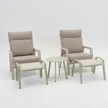 Loungeset Ohio Crème met 2 Primero voetenbankjes en tafeltje - afbeelding 1