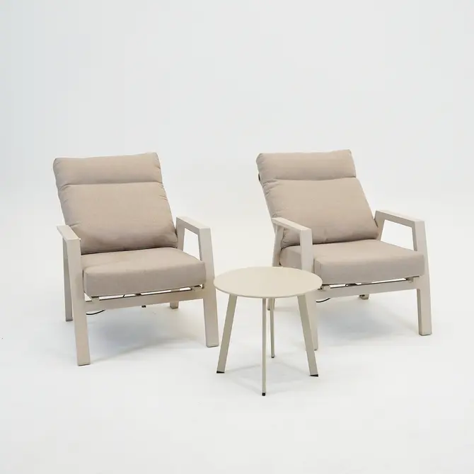 Loungeset Ohio Crème met 2 Primero voetenbankjes en tafeltje - afbeelding 2