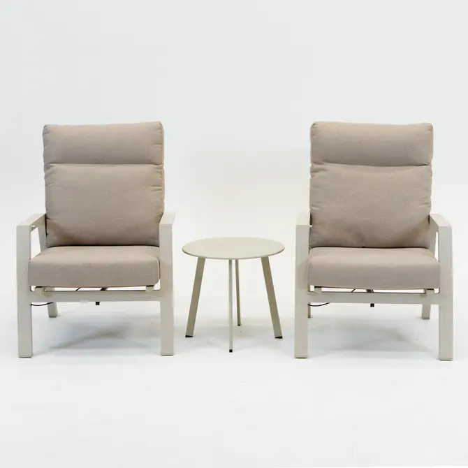 Loungeset Ohio Crème met 2 Primero voetenbankjes en tafeltje - afbeelding 3