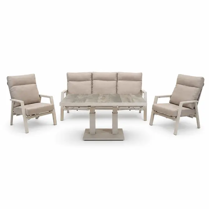 Loungeset Ohio crème met Prato loungetafel tafel hoog, Lesli Living, Tuincentrumoutlet.com