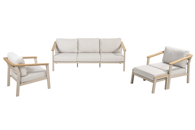 Olivia loungeset 3-zits lounge bank + 2x lounge stoel sfeerfoto zijkant, 4 Seasons Outdoor, TuincentrumOutlet.com