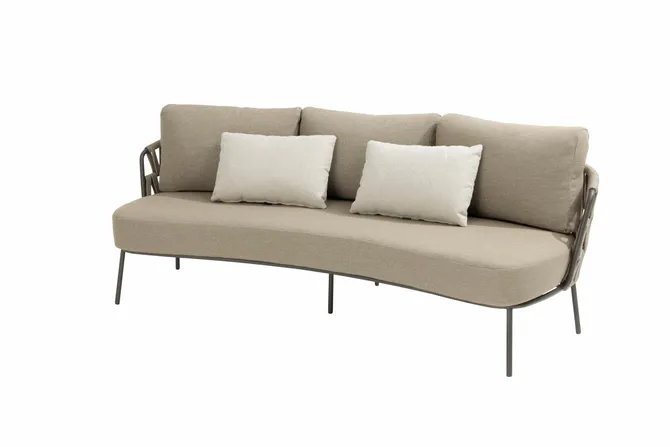 Mallorca 3 seater low dining bench terre with 4 cushions,  vooraanzicht 4SO, tuincentrumoutlet.com