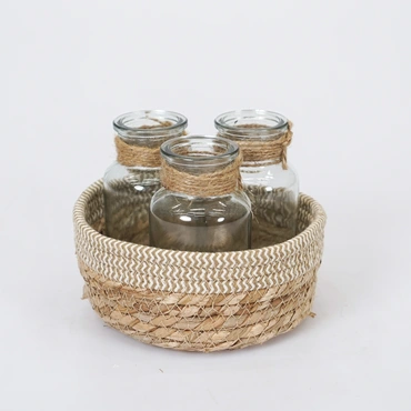 SEAGRASS STRAW BASKET 3 BOTTLES WHITE/NAT, Daan Kromhout, Tuincentrumoutlet