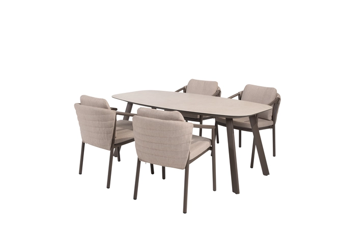Manolo 180x95x75 cm met 4x Barolo dining stoel terre, 4 Seasons Outdoor, tuincentrumoutlet.com