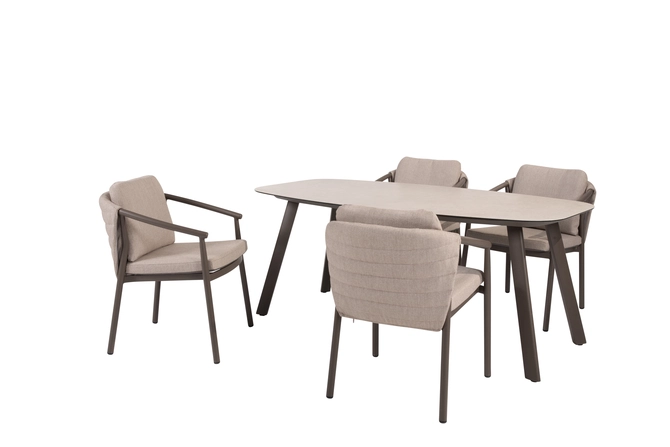 Manolo 180x95x75 cm met 4x Barolo dining stoel terre schuin, 4 Seasons Outdoor, tuincentrumoutlet.com