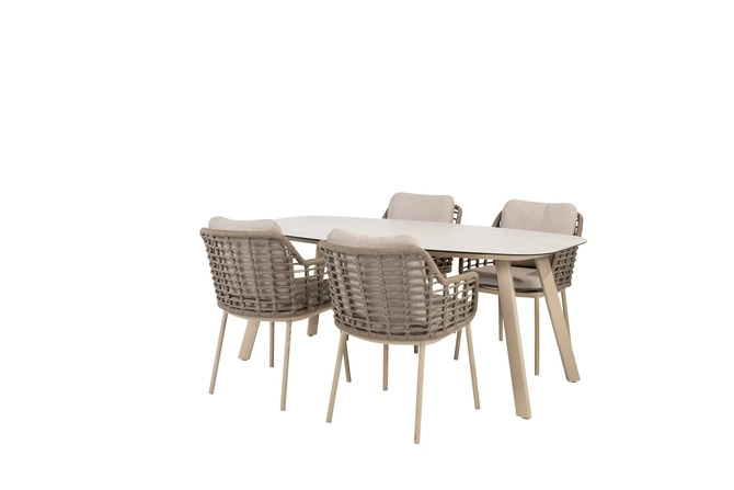 Manolo 180x95x75 cm met 4x Puglia dining stoel latte, 4 Seasons Outdoor, tuincentrumoutlet.com