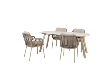 Manolo 180x95x75 cm met 4x Puglia dining stoel latte schuin, 4 Seasons Outdoor, tuincentrumoutlet.com