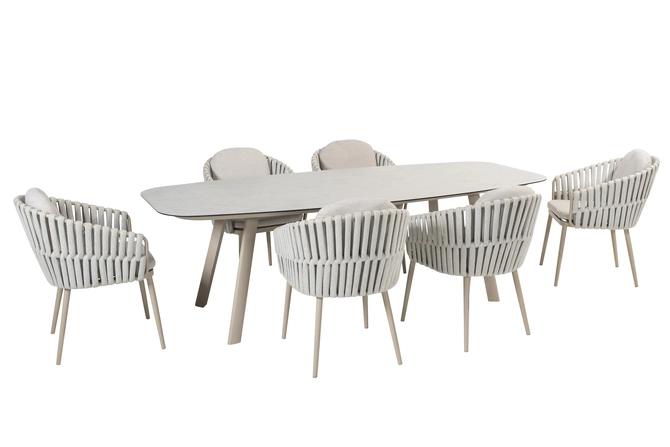 Manolo 240x103x75 cm met 6x Eva dining stoel latte, 4 Seasons Outdoor, tuincentrumoutlet.com