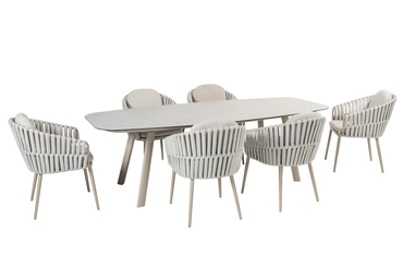 Manolo 240x103x75 cm met 6x Eva dining stoel latte, 4 Seasons Outdoor, tuincentrumoutlet.com