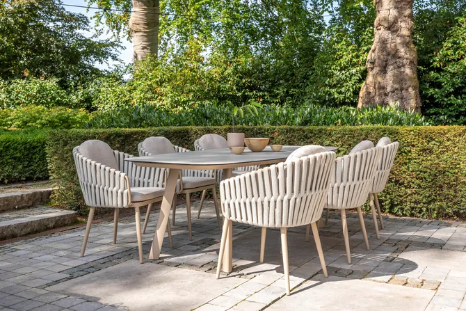 Manolo 240x103x75 cm met 6x Eva dining stoel latte sfeer, 4 Seasons Outdoor, tuincentrumoutlet.com