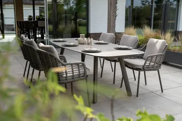 Manolo 240x103x75 cm met 6x Puglia dining stoel terre sfeer, 4 Seasons Outdoor, tuincentrumoutlet.com