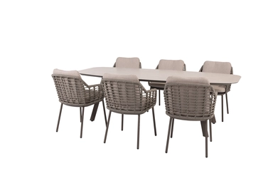 Manolo 240x103x75 cm met 6x Puglia dining stoel terre, 4 Seasons Outdoor, tuincentrumoutlet.com