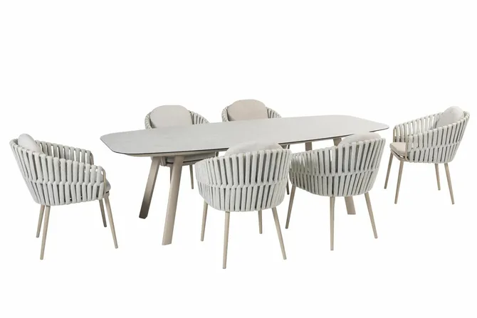 Manolo tafel 240x103cm met 6 Eva stoelen, 4 Seasons Outdoor, Tuincentrum Outlet