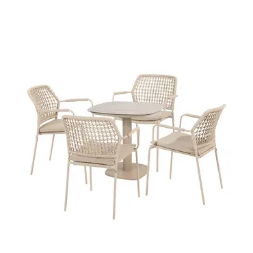 Manolo tafel 75x75x75 cm met 4 Barista stoelen latte, 4 Seasons Outdoor, tuincentrumoutlet.com