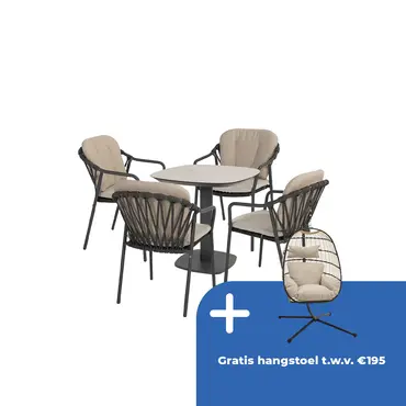 Manolo tafel 75x75x75 cm met 4 Manitoba stoelen Antraciet - afbeelding 1