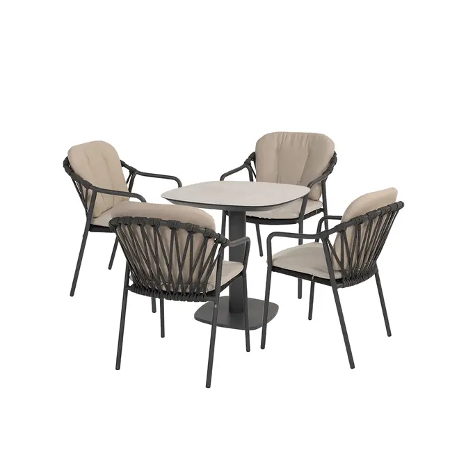Manolo tafel 75x75x75 cm met 4 Manitoba stoelen Antraciet, 4 Seasons Outdoor, tuincentrumoutlet.com