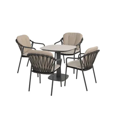Manolo tafel 75x75x75 cm met 4 Manitoba stoelen Antraciet, 4 Seasons Outdoor, tuincentrumoutlet.com