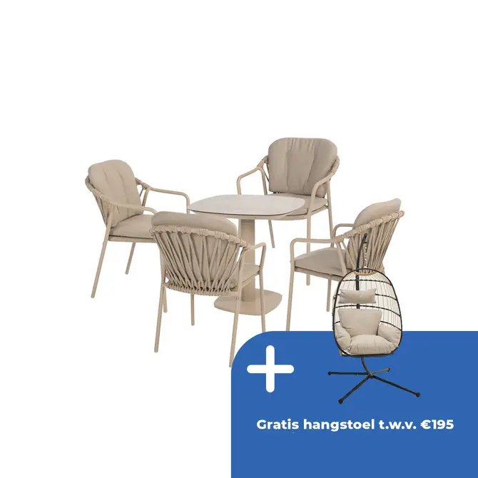 Manolo tafel 75x75x75 cm met 4 Manitoba stoelen latte - afbeelding 1