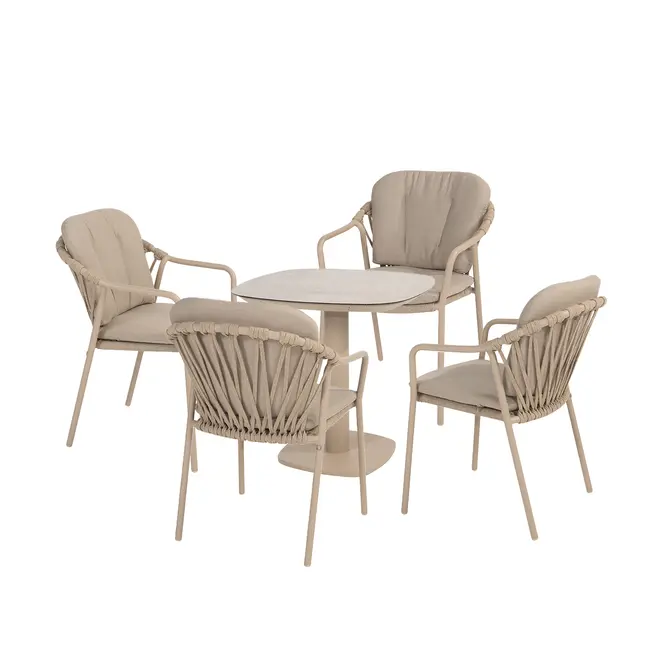 Manolo tafel 75x75x75 cm met 4 Manitoba stoelen latte, 4 Seasons Outdoor, tuincentrumoutlet.com