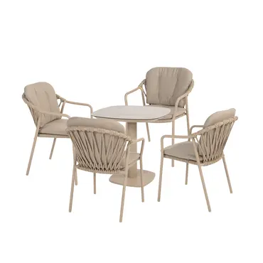 Manolo tafel 75x75x75 cm met 4 Manitoba stoelen latte, 4 Seasons Outdoor, tuincentrumoutlet.com