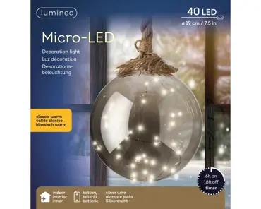 Micro led bal bo d19cm-40l grijs/kl wrm, lumineo, tuincentrumoutlet.com