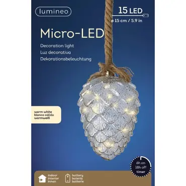 micro LED touw bo d15h21cm w.wit, Lumineo, tuincentrumoutlet