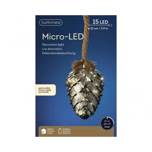 Micro LED touw dennenappel d15h21cm, Lumineo, tuincentrumoutlet