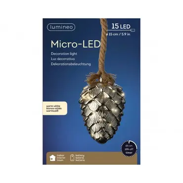 Micro LED touw dennenappel d15h21cm, Lumineo, tuincentrumoutlet