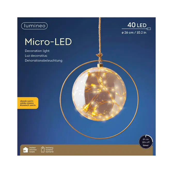 Microled bal d26h26cm ambr/k.wrm bo, Lumineo, Tuincentrum Outlet