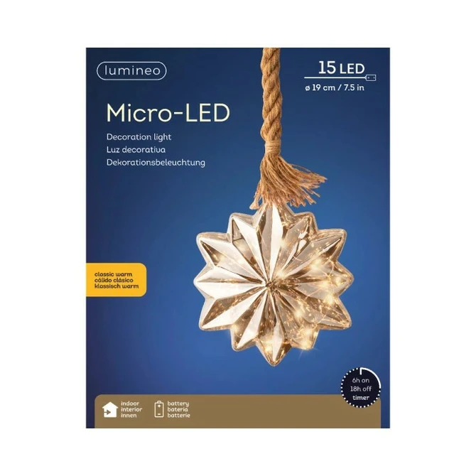 Microled ster d19h25c smoke/kwrm bo, Lumineo, Tuincentrum Outlet