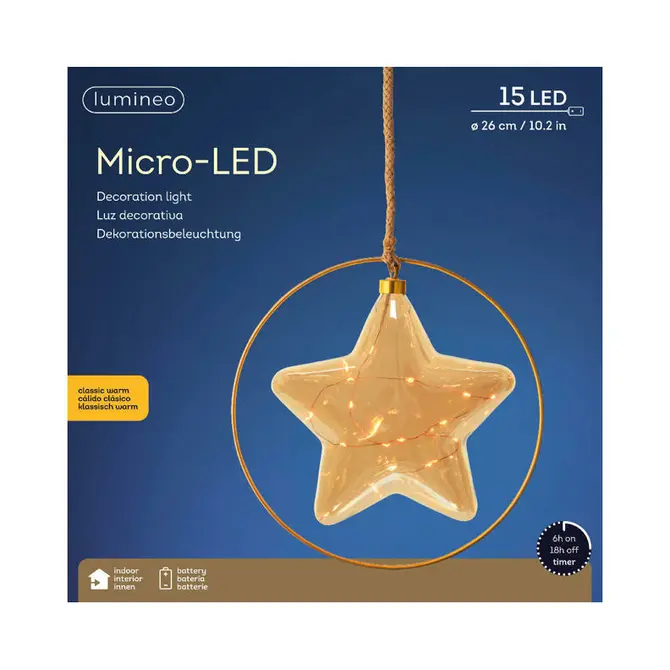 Microled ster d26h26cm ambr/kwrm bo, Lumineo, Tuincentrum Outlet
