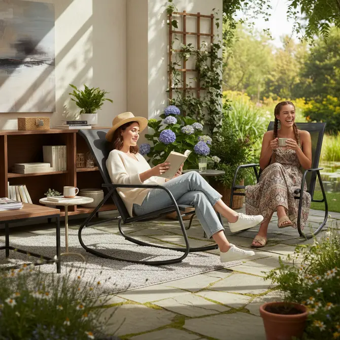 Noa rocking chair graphite/grijs sfeerfoto, Pro Loisirs, tuincentrumoutlet.com