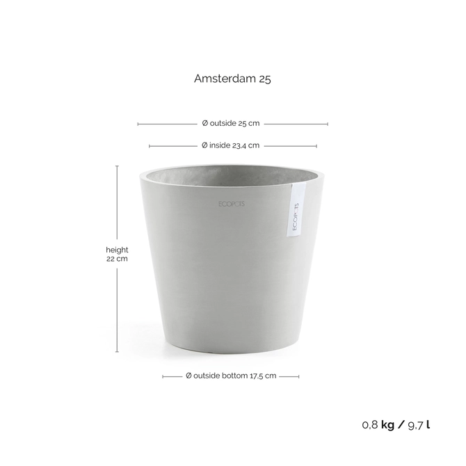 Oslo 25 Wit afmetingen, Ecopots, tuincentrumoutlet.com