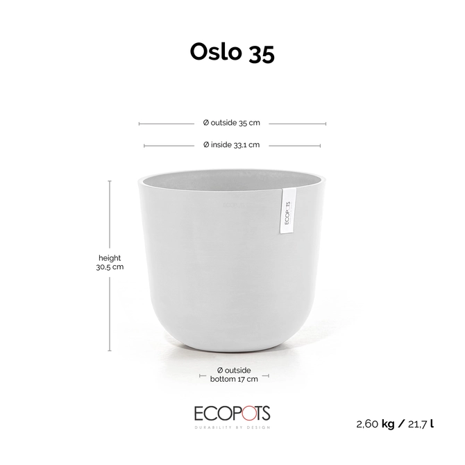 Oslo 35 Wit afmetingen, Ecopots, tuincentrumoutlet.com