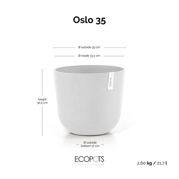 Oslo 35 Wit afmetingen, Ecopots, tuincentrumoutlet.com