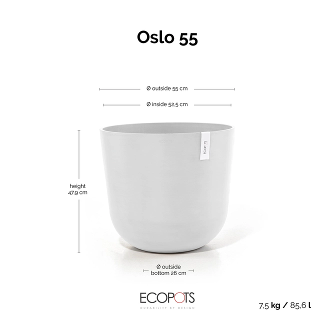 Oslo 55 Wit afmetingen, Ecopots, tuincentrumoutlet.com