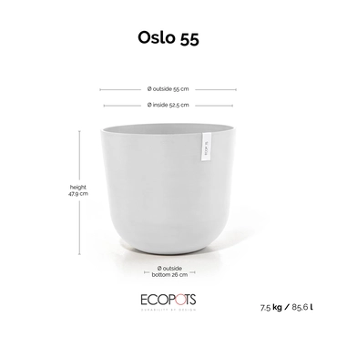 Oslo 55 Wit afmetingen, Ecopots, tuincentrumoutlet.com