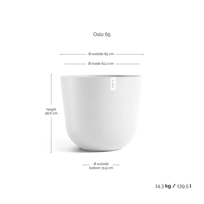 Oslo 65 Wit afmetingen, Ecopots, tuincentrumoutlet.com
