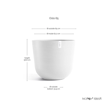 Oslo 65 Wit afmetingen, Ecopots, tuincentrumoutlet.com