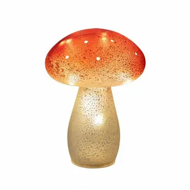 PADDENSTOEL GLAS LED OP BATTERIJ MET TIMER H21CM ROOD MET WITTE STIPPEN - afbeelding 1